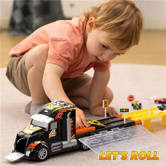 Toy Truck for Kids,5-FT Race Track and 12 Die-Cast Metal Toy Cars, Racing Car - Picture 5 of 7